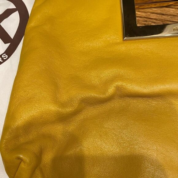 MICHAEL Michael Kors Yellow Leather Berkley Clutch Purse w/ Gold Accent - Picture 3 of 5